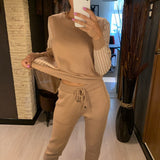 GIGOGOU Women Track Suits Sets Autumn Winter O Neck Pullover + Knitted Long Harem Pants Set Soft Warm Knitted Sweater Tracksuits