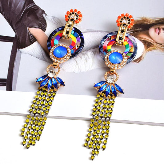 Colorful Crystals Long Earring High-end Fashion Trend Drop Earrings New Jewelry Accessories For Women Wholesale