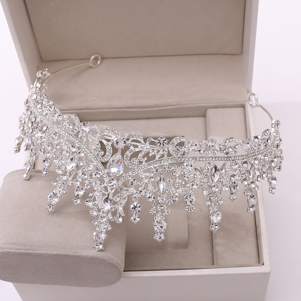 Gorgeous Silver Color Crystal Bridal Jewelry Sets Fashion Tiaras Crown Earrings Choker Necklace Women Wedding Dress Jewelry Set