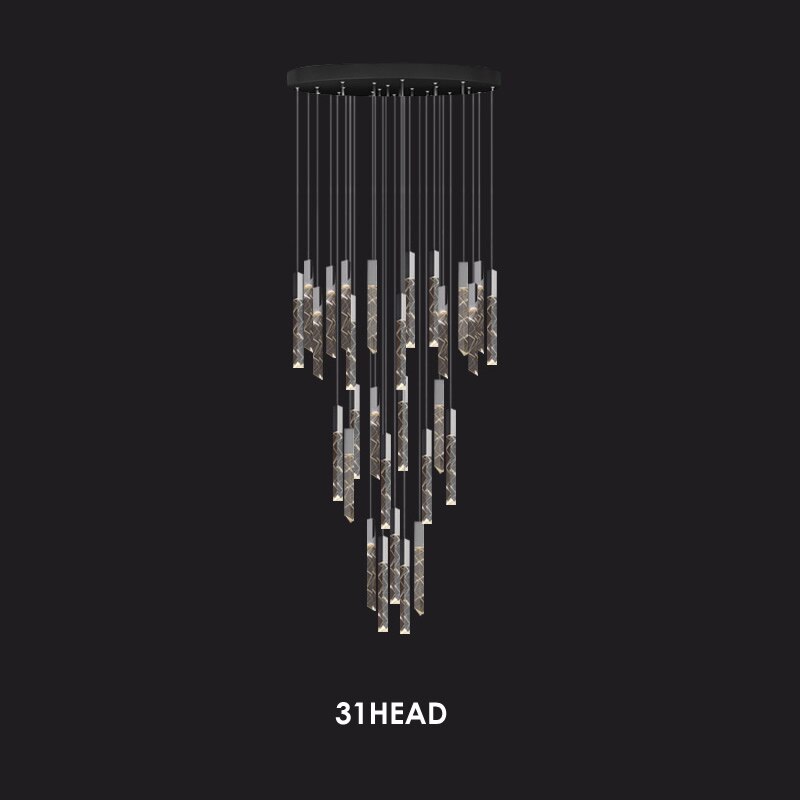 Modern Loft LED Chandelier K9 Crystal Chrome Duplex Stair Chandelier Living Room Hotel Ceiling Hanging Light Luxury Pendant Lamp