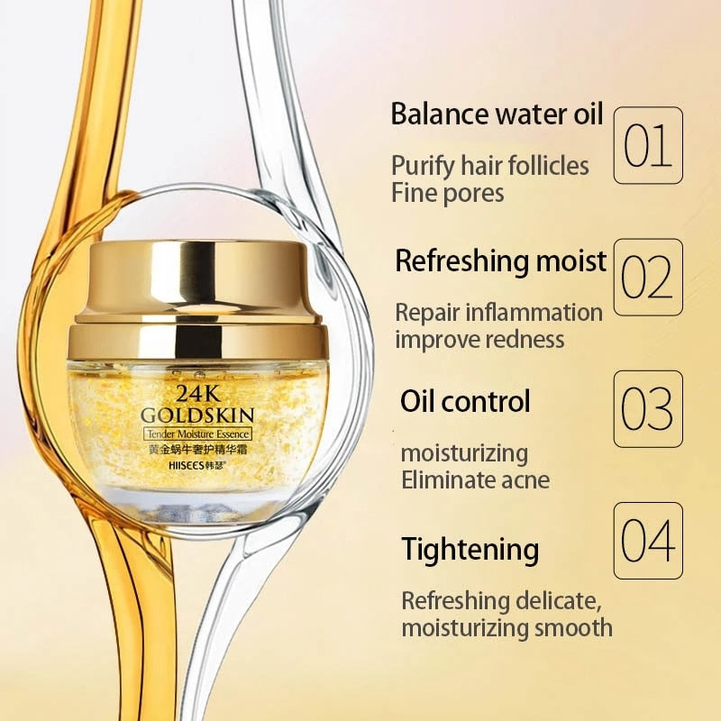 24K Gold Facial Cream Snail Collagen Brighten Anti-Aging Dry Moisturizing Against Acne Whitening Face Wrinkle Creams Korean P