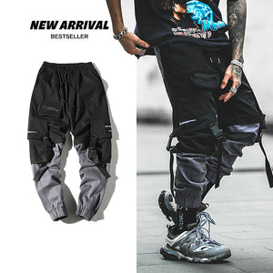 Streetwear Harem Joggers Men Ribbons Pockets Casual Mens Cargo Pants Hip Hop Cotton Casual Ankle-length Men Trousers