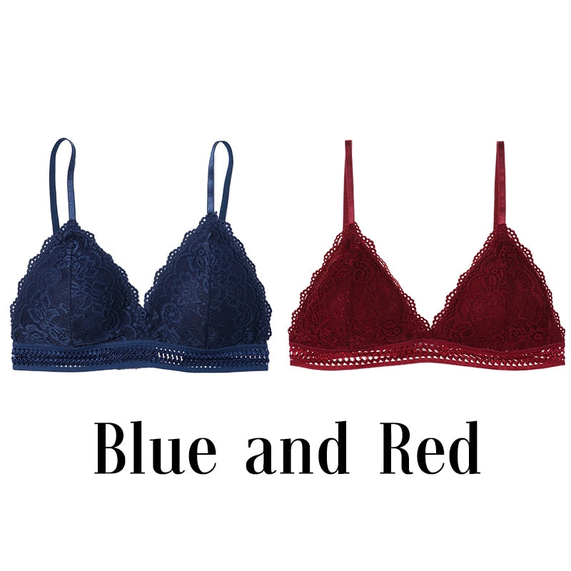 1/2PCS Women Bralette French Style Lace Bra Girls Triangle Cup Lingerie Deep V Wireless Underwear Soft Thin Seamless Bra