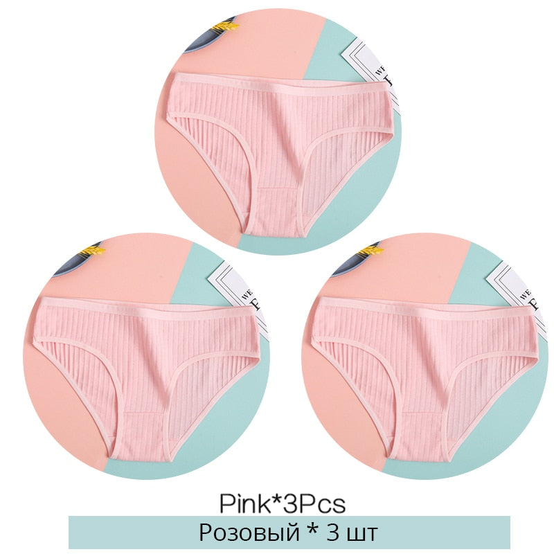 FINETOO Women's Cotton Panties 3Pcs Soft Striped Women Underpants Solid Girls Briefs Sexy Female Lingerie M-XL Comfort Underwear