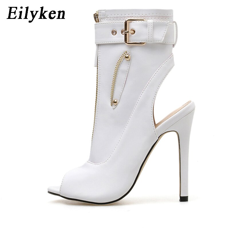 Eilyken 2022 Summer New Womens Ankle Boots Sandals High Quality PU Leather Buckle Strap Zip Stiletto Heels Plus Size 35-40 Shoes