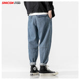 Idopy Fashion Mens Trend Stretchy Harem Jeans Drawstring Comfy Striped Harem Comfortable Cuffed Trousers Joggers For Male