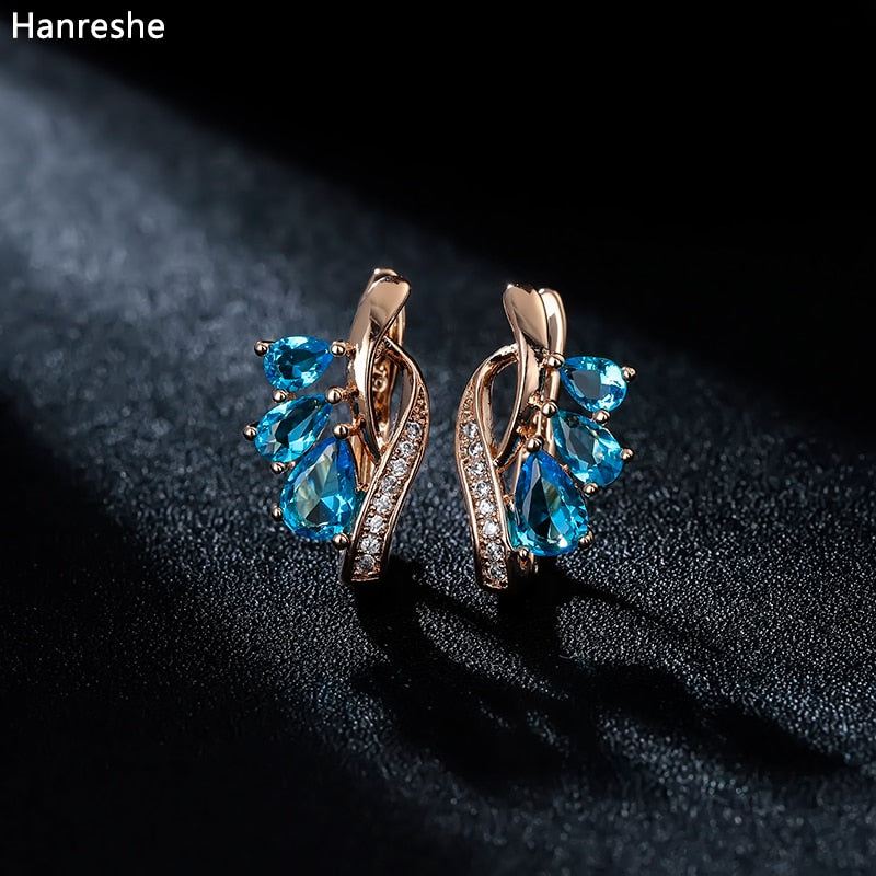 Hanreshe Beautiful Crystal Stud Earrings Party Blue Stone Girl Shaped Romantic Jewelry Charm Minimalist Earring Women Gift