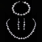 TREAZY Silver Color Rhinestone Crystal Bridal Jewelry Sets for Women Necklace Earrings Bracelet Set Wedding Jewelry Accessories