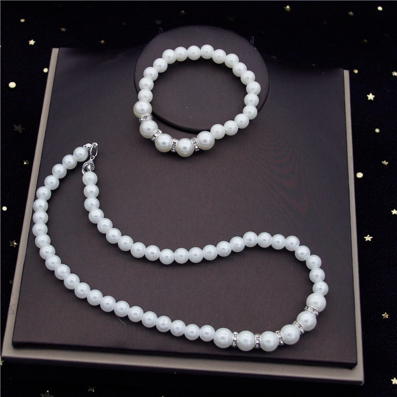 Rhinestone Pearls Bridal Jewelry Sets for Women Fashion Tiaras Bride Necklace Bracelets Earrings Set Wedding Jewelry Sets