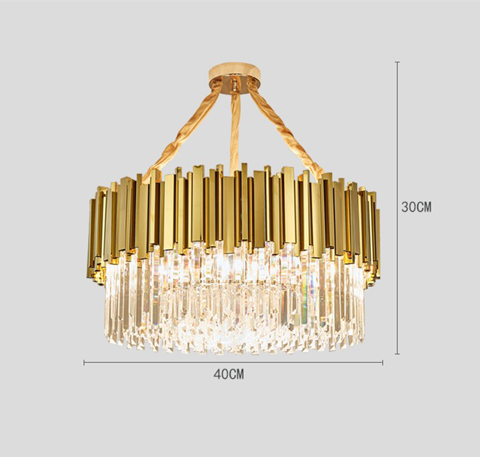 Luxury Plated Gold Metal Led Pendant Lights E14 Lustre K9 Crystal Luminarias Dining Room Straight Pendant Lamp Lighting Fixtures