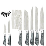 Sowoll 8pcs Kitchen Knives Tool Set 8'' Knife Storage Chef Chopping Santoku Knife Meat Fish Cooking Tool Set Full Tang Blade