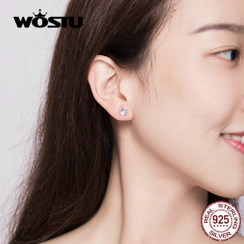 WOSTU 925 Sterling Silver Dazzling CZ Zircon Stud Earrings For Women Girlfriend Daily Jewelry Gift CTE166