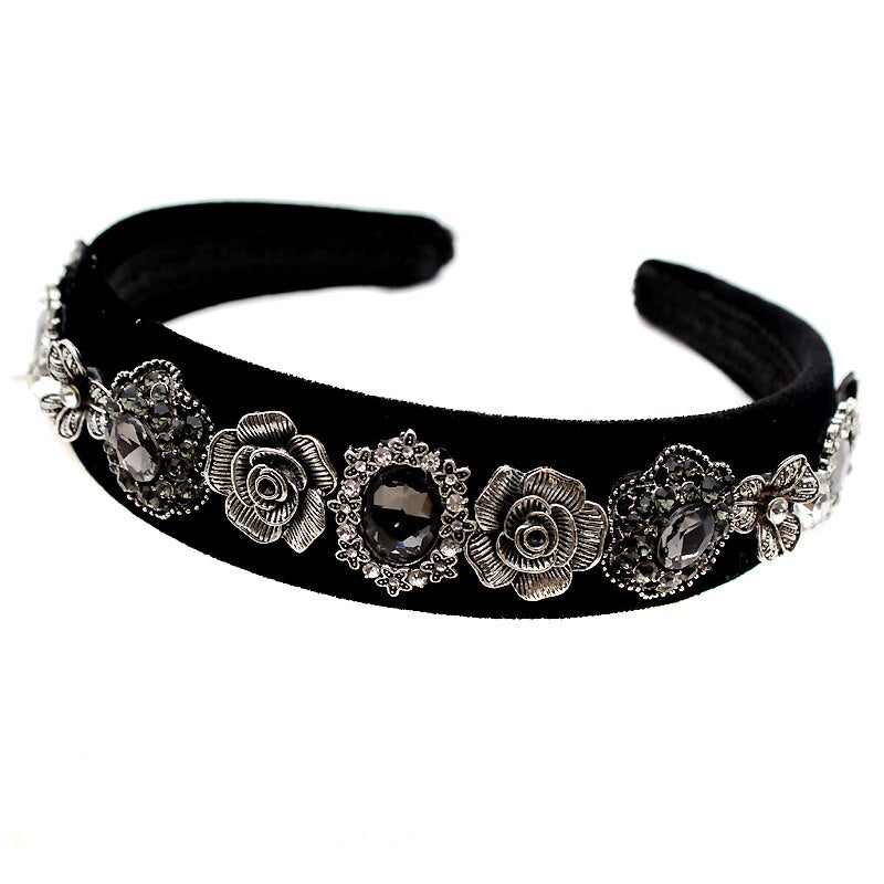 Vintage Luxury Black Gray Crystal Stone Hairband Rhinestone Bridal Wedding Headband For Women Baroque Hair Accessories Jewelry