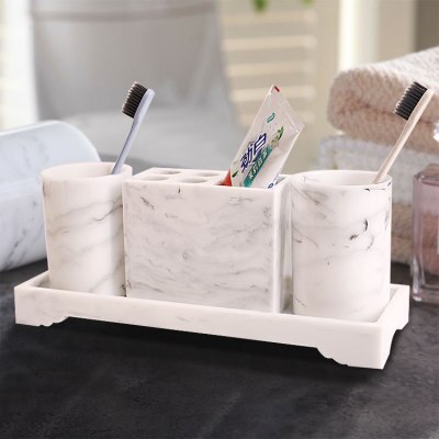 Luxury Resin Bathroom Accessories Set Tray 5pcs Set Nordic White Marble Texture Resin Bathroom Kit Soap Dispenser Storage Tray