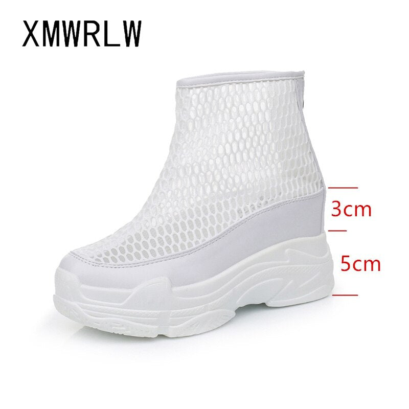 XMWRLW Women's Summer Boots Breathable Mesh High Heels Shoes For Women 2020 Summer Rubber Sole Women Ankle Boot Wedge Shoes