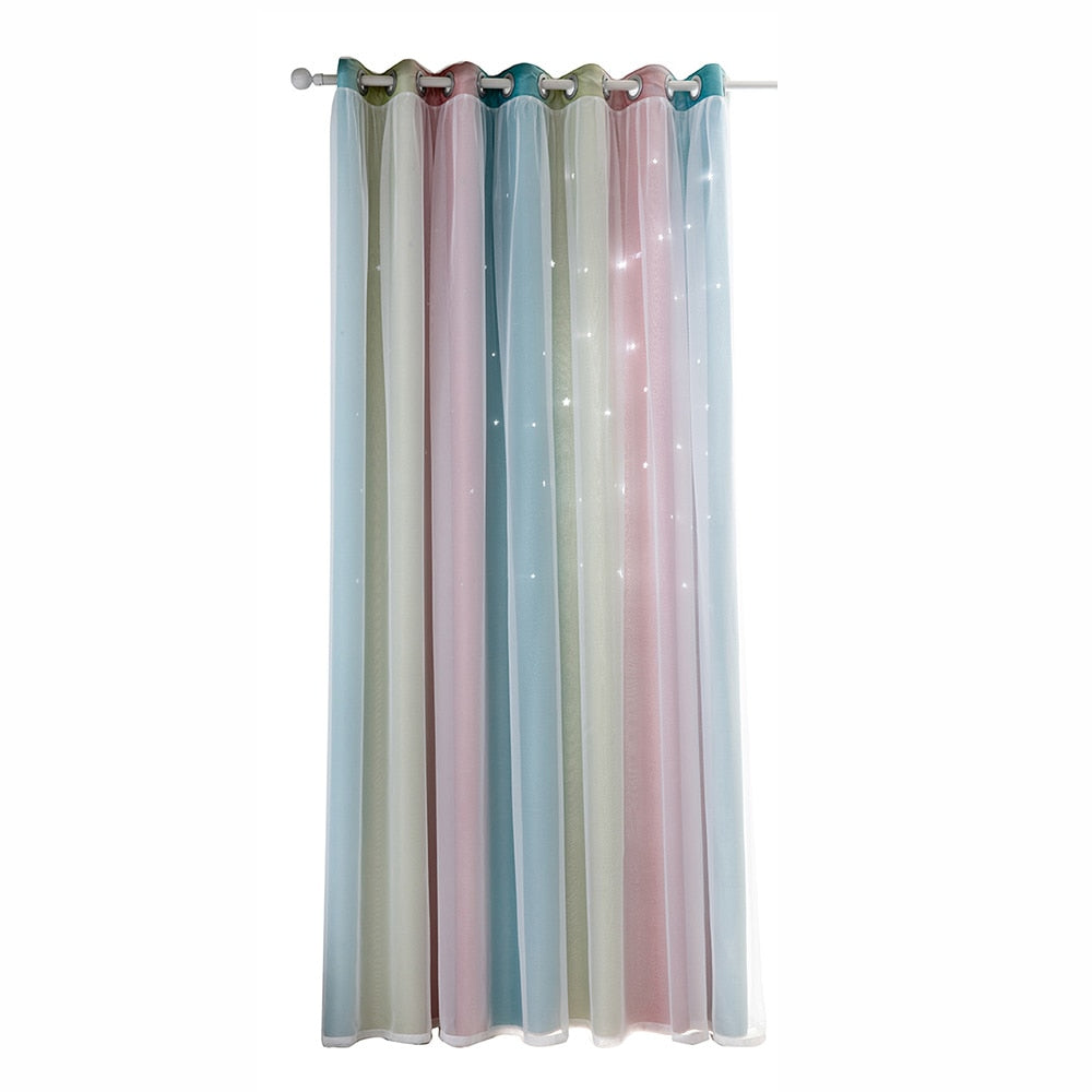 Shiny Stars Children Cloth Curtains Colorful Double Layer Star Window Curtains for Living Room Bedroom Gradient Blackout Curtain