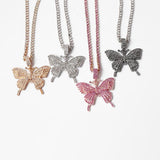 Sparking Fully Iced Out Crystal Pave Butterfly Pendant Cubic Zircon 3D Butterfly Pendant Necklace Fashion Jewelry