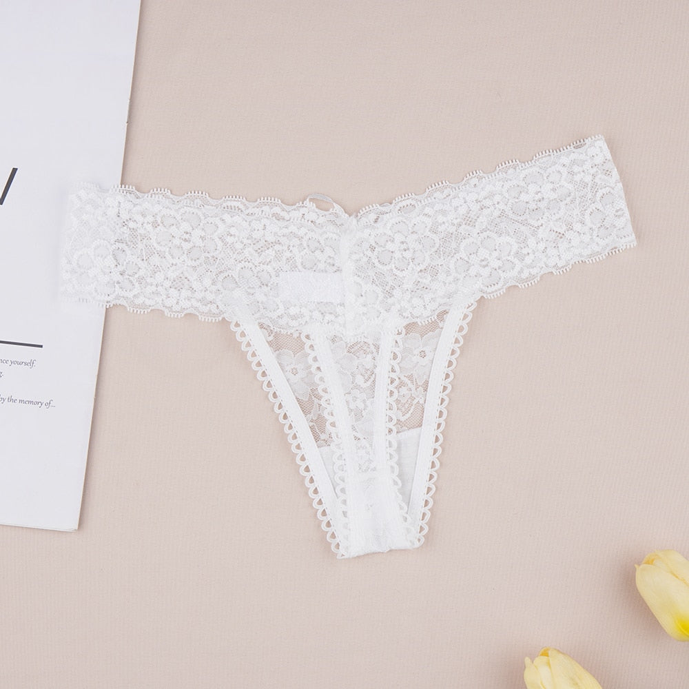 Women Lace Bra Briefs Set Sexy Wire Free Lingerie Hollow Out G-String Bra Set Female Transparent Seamless Intimate Underwear Set