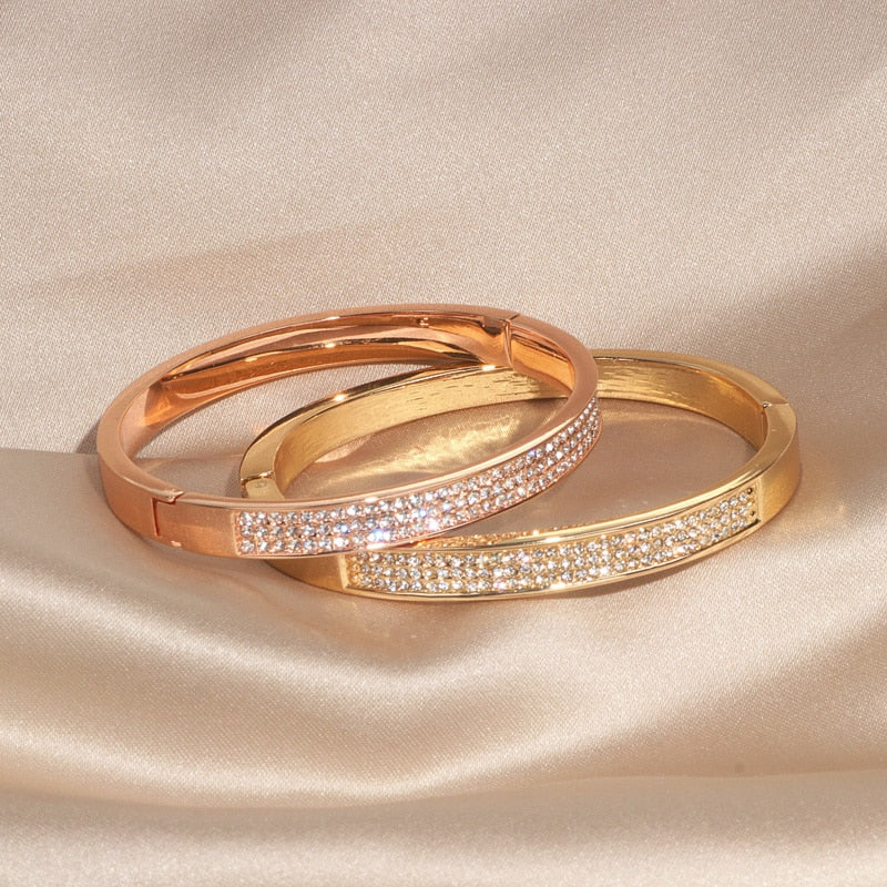 legant Classic Crystal Cuff Bangles Bracelets For Women Gold Color Simple Femal Opening Bangles Wedding Jewelry Accessories