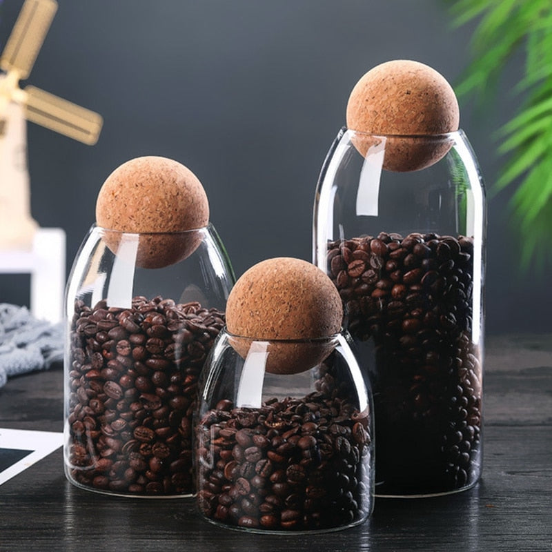 Glass Sealed Can Storage Jar Box Bottle Container Round Cork For Coffee Beans Kitchen