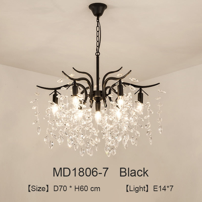 Nordic LED Crystal Chandeliers Gold Black Chandelier Luxury Lighting Kitchen Dining Living room Bedroom Lamp lustre pendente