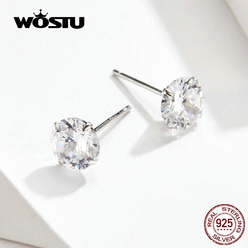 WOSTU 925 Sterling Silver Dazzling CZ Zircon Stud Earrings For Women Girlfriend Daily Jewelry Gift CTE166