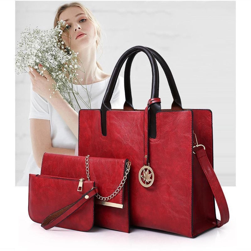 Fashion Women Bags set 3 Pcs Large Casual Tote Bags Leather Female High Quality Shoulder Bag Ladies Handbag Messenger Bag Purse