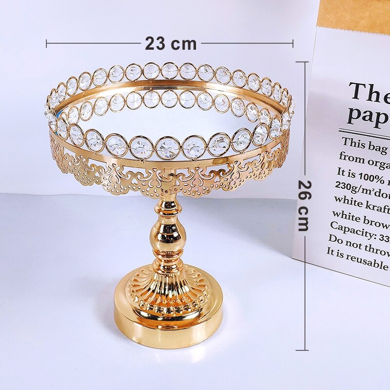 Gold Cake Plate Stand Acrylic Mirror High Base Metal Cupcake Dish Party Filming Props Dessert Wedding Tray Decoration Display