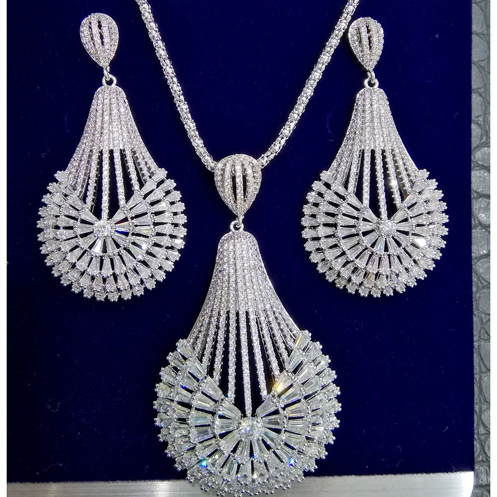 GODKI Big Fashion Luxury Dandelion Statement Jewelry Set For Women Wedding Party Full Zircon Dubai Bridal jewelry Set 2021