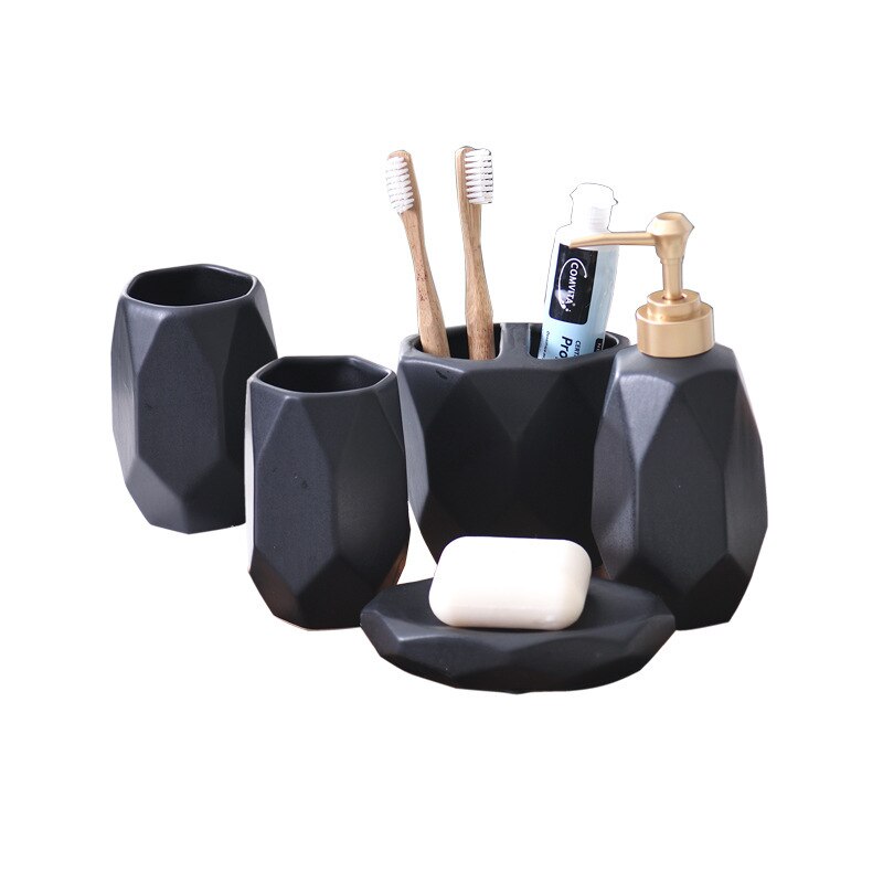 Nordic creative bathroom set ceramic toothbrush holder wash five-piece simple bathroom lotion bottle soap dish new wedding