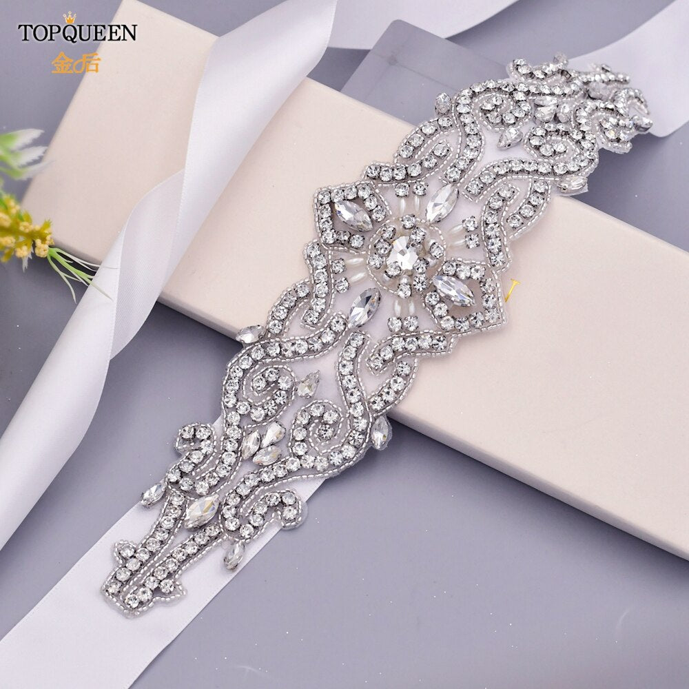 TOPQUEEN S26 Luxury Rhinestones Wedding Dresses Belt Women Crystal Belts for Bride Wedding Waistband Jewel Belts Bridal Sashes