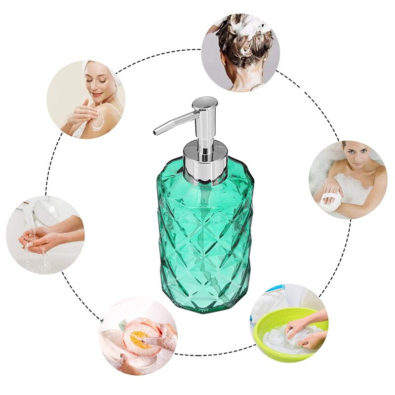 Glass Soap Dispenser Diamond Crystal Shower Gel Makeup Bottle Storage for Bathroom Kitchen