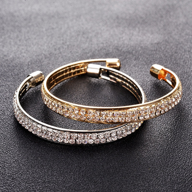 Elegant Crystal Cuff Gold Silver Color Bangles Bridal Bracelet Lady Bracelet Bracelets & Bangles Jewelry Pulseras Mujer