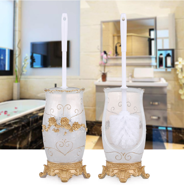 European Resin Household Bathroom Set Soap Dispenser Tooth Brush Holder Cup Soap Dish Tray Toilet Brush Wastebin Storage Set