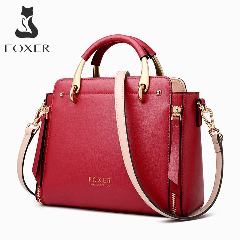 FOXER Women Crossbody Shoulder Bags Female Split Leather Handle Bags Large Capacity Handbags Stylish Cross-body Purse Chic Totes