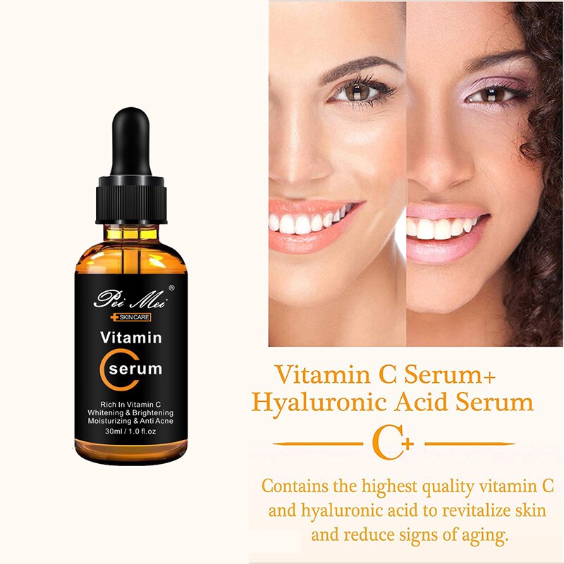 30ml Vitamin C Facial Serum Whitening Brightening Moisturizing Improve Roughness Lighten Spots Hyaluronic Acid Facial Essence