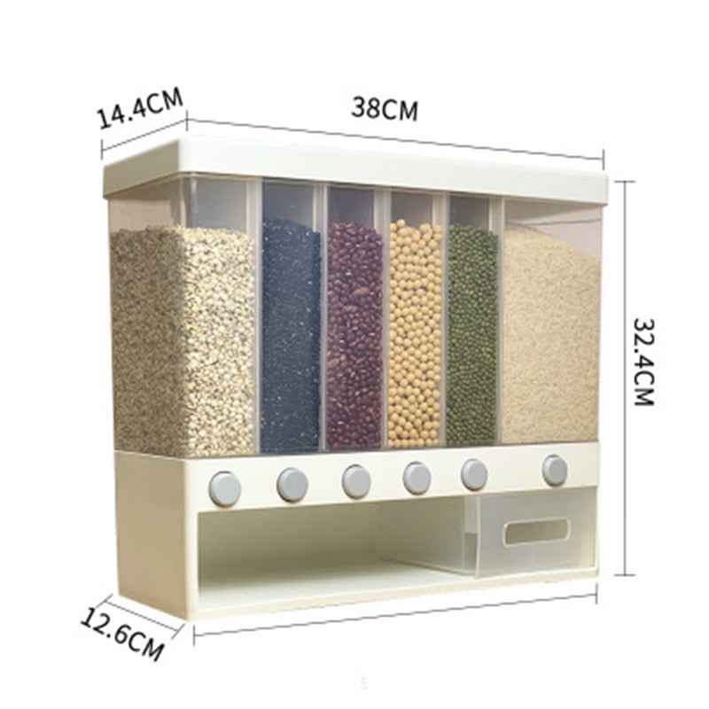 10L Wall Mounted Separate Rice Bucket Cereal Dispenser Moisture Proof Plastic Automatic Racks Sealed Metering Food Storage Box