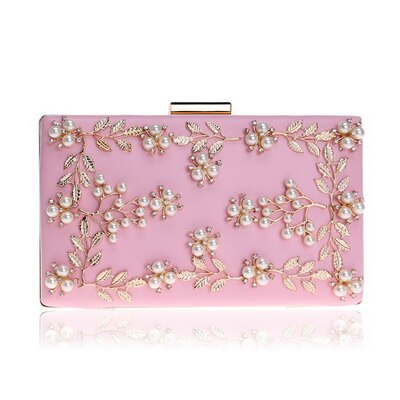 Fashion New Women Evening Clutch Bags PU Chain Shoulder Handbags Leaf Metal Beaded Evening Purse Messenger Bags