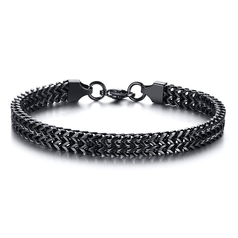 Vnox Mens Stainless Steel 6.7 MM Two-Strand Wheat Cuban Curb Chain Bracelets Cool Biker Wristband Male Jewelry