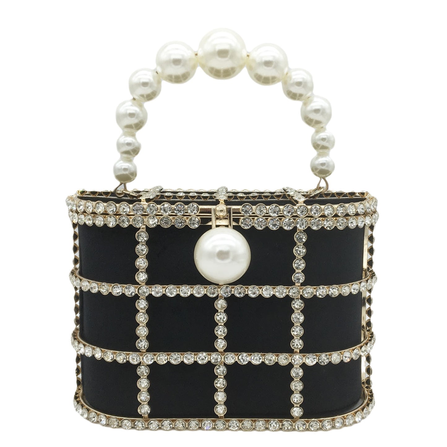 Boutique De FGG Diamonds Basket Evening Clutch Bags Women Luxury Pearl Beaded Metallic Cage Handbags Ladies Wedding Party Purse