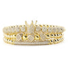 3pcs/Set Luxury Gold beads Royal King Crown Dice Charm CZ Ball Bracelet mens /womensfashion bracelets & bangles for Men Jewelry