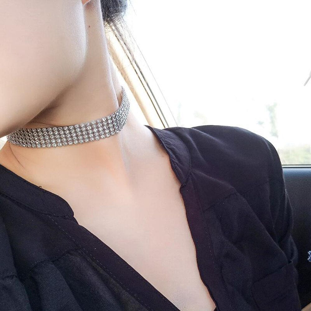 SUMENG 2022 Fashion European Style Women Bundle Neck Element Necklace Jewelry Punk Hip Hop Choker Inlay Rhinestone Collar Gift