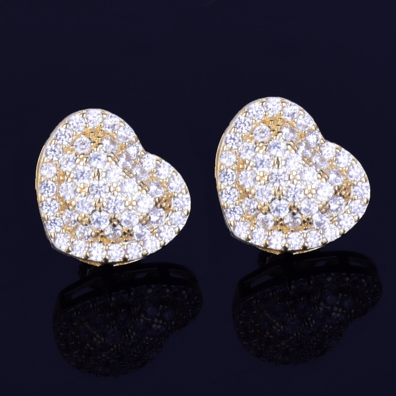 Heart-shaped Earring White Color Full Cubic Zircon Women Fashion Hip Hop Jewelry for Gift 14MM