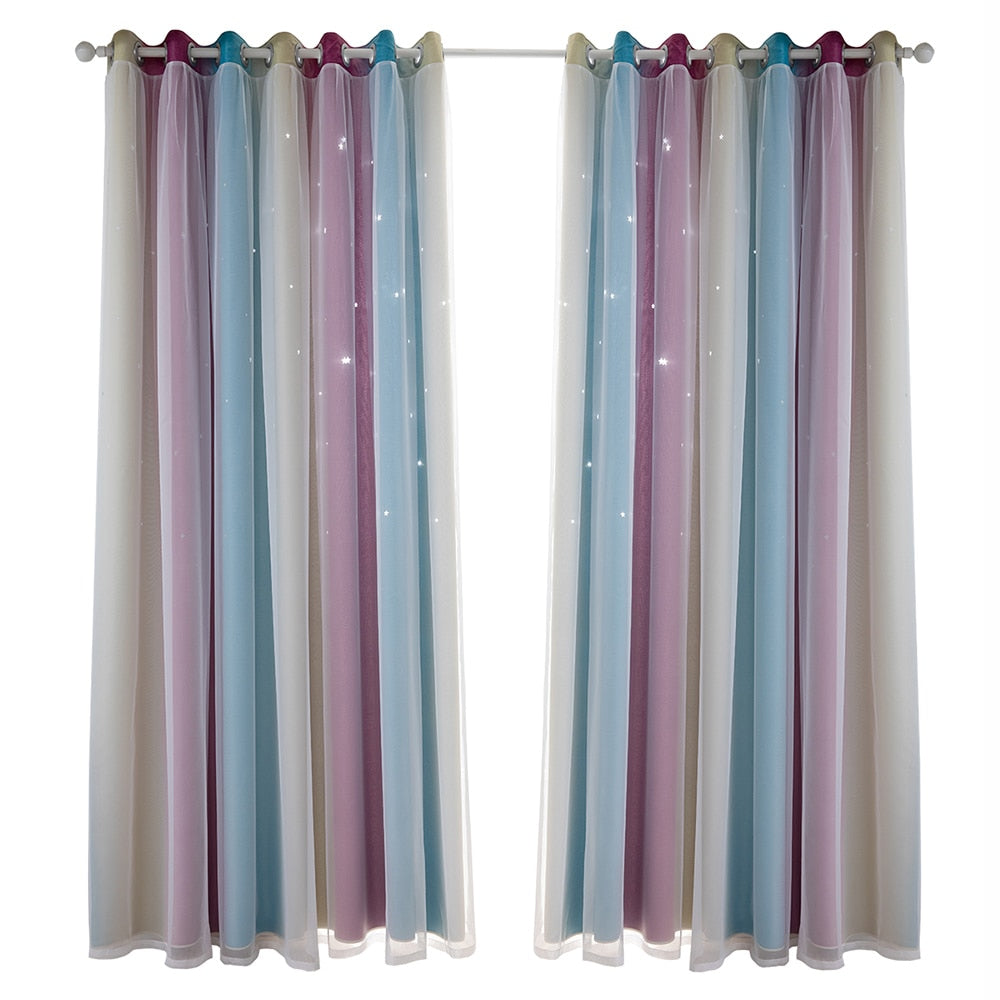 Shiny Stars Children Cloth Curtains Colorful Double Layer Star Window Curtains for Living Room Bedroom Gradient Blackout Curtain