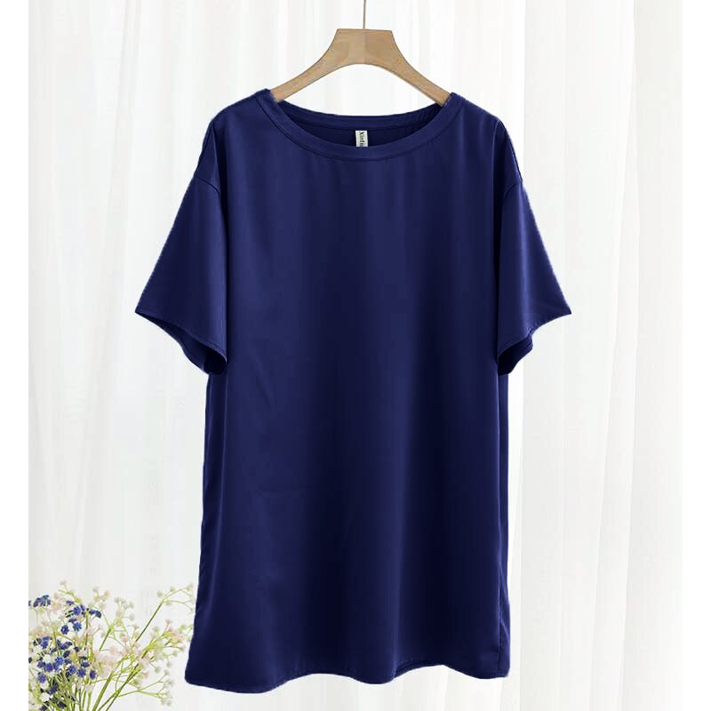 Oversize Satin Women Long T-Shirts 2020 Fashion Casual Loose O Neck Short Sleeve Streetwear Ladies Tops M30665