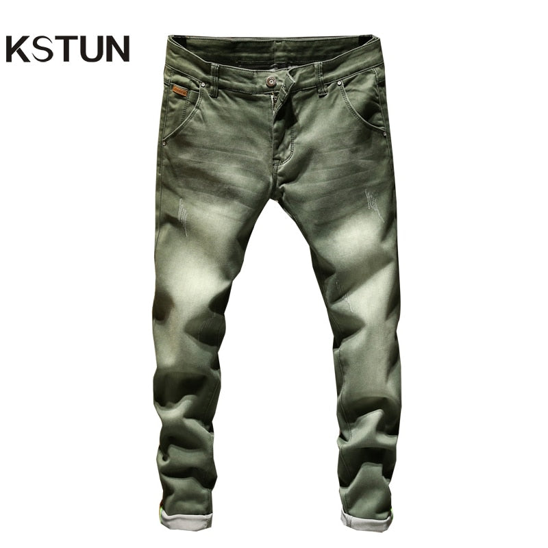 KSTUN Jeans Men Skinny Stretch Mens Colourd Jeans Fashion Slim Fit Jeans Casual Pants Trousers Jean Male Green Black Blue White