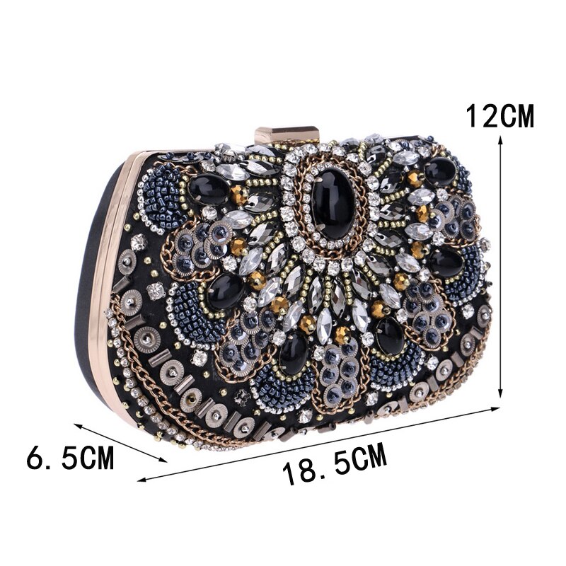 SEKUSA Vintage style women beaded evening bags embroidery small day clutches wedding bridal handbags diamonds case purse