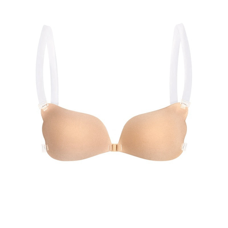 Invisible Bra Push Up Silicone Bra for Wedding Dress Magic Bra with Transparent Straps Backless Bralette Lingerie Top Plus Size