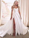 Simple Satin Wedding Dresses Strapless Lace-Up Back High Slit Ruched Pleats A Line Beach Bridal Gowns Sweep Train Robe De Marie