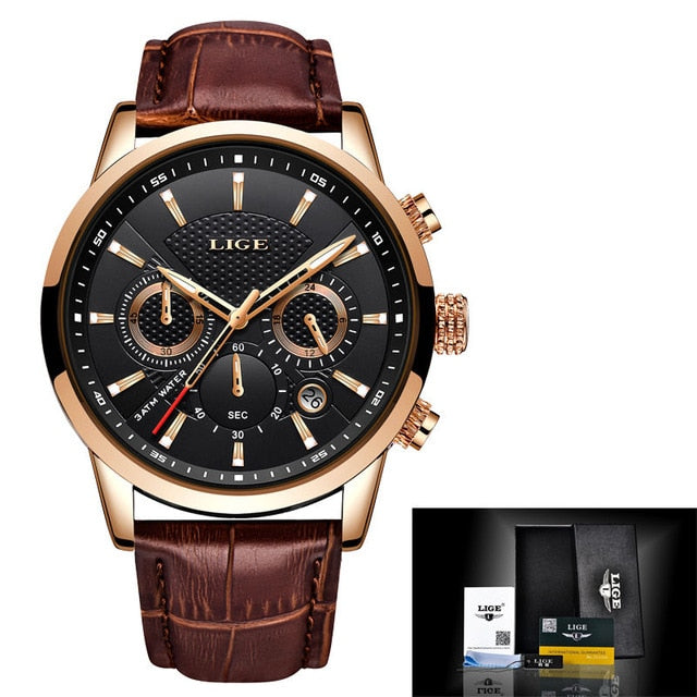 Mens Watches LIGE Top Brand Luxury Men's Fashion Business Waterproof Quartz Watch For Men Casual Leather Watch Relogio Masculino